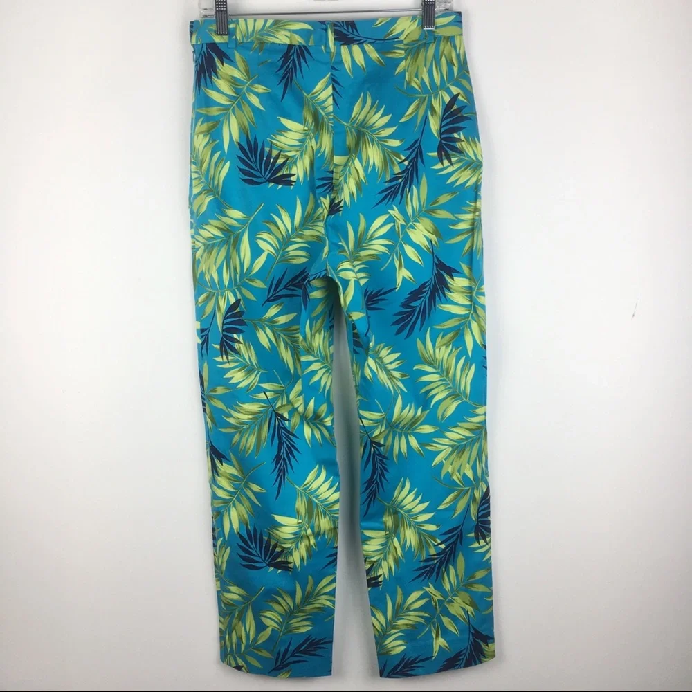Willi Smith‎ Womens Size 10 Blue Green Tropical Palm Print Cropped Cotton Pants